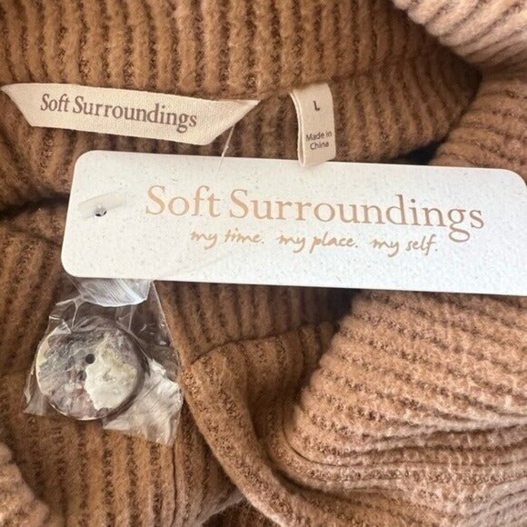 SOFT SURROUNDINGS Caline Mother Of Pearl Button Down Cardigan Brown Size L NEW - Picture 5 of 6